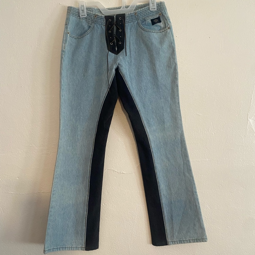 Harley-Davidson Two-Tone Light Blue and Black Wide Leg Jeans